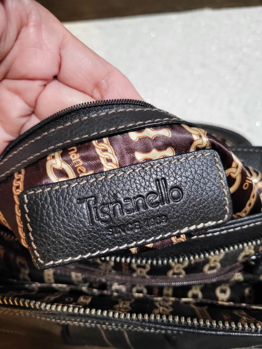 Tignanello Black Leather Crossbody with Gold Hardware